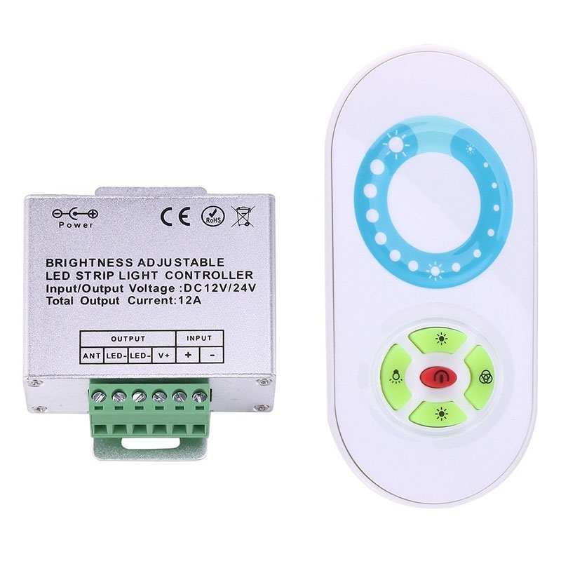 DC12-24V RF Wireless LED Strip Light Dimmer Controller – White, ABS